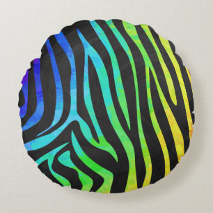Zebra Black und Rainbow Print Rundes Kissen