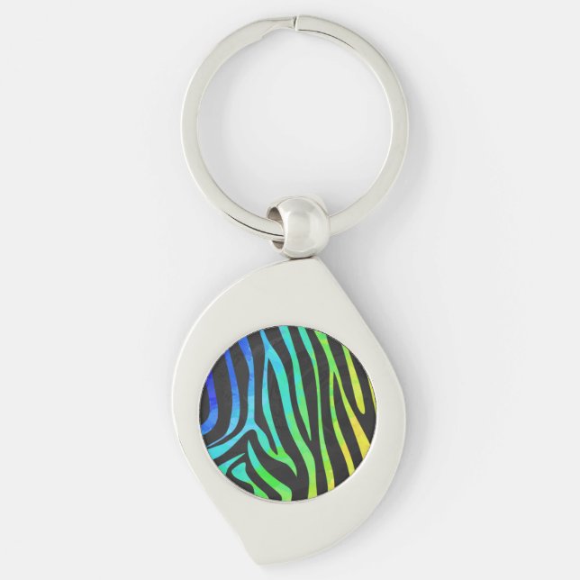 Zebra Black und Rainbow Print Schlüsselanhänger (Vorderseite)