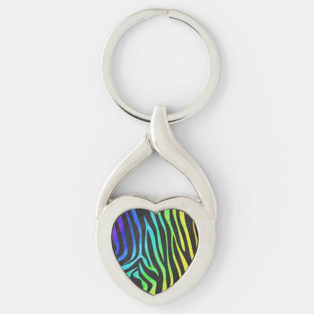 Zebra Black und Rainbow Print Schlüsselanhänger (Vorderseite)