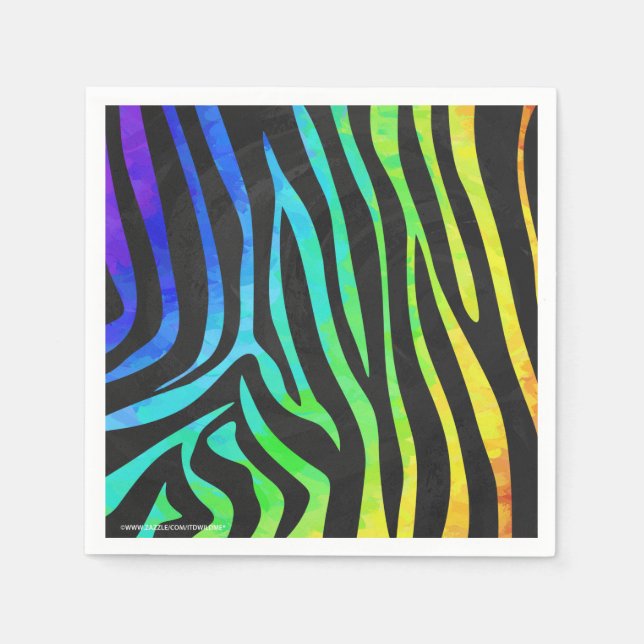 Zebra Black und Rainbow Print Serviette (Vorderseite)