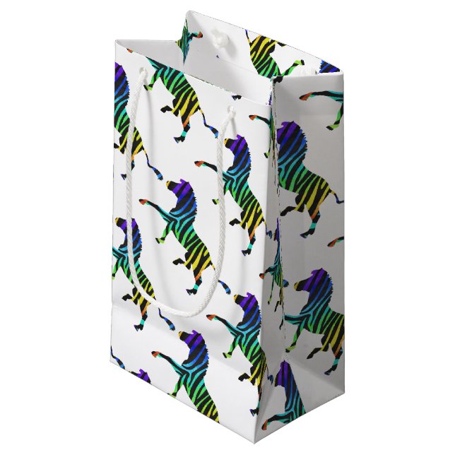 Zebra Black und Rainbow Silhouette Kleine Geschenktüte (Vorderseite Schrägansicht)