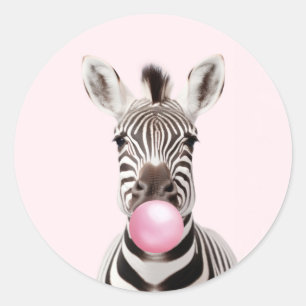 Zebra Blasen Pink Bubble Gum Spielerisch Digital A Runder Aufkleber