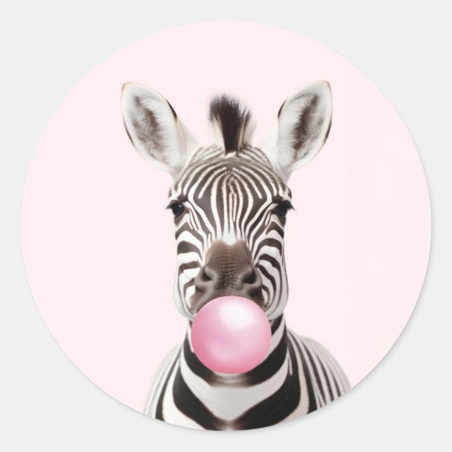 Zebra Blasen Pink Bubble Gum Spielerisch Digital A Runder Aufkleber (Vorderseite)