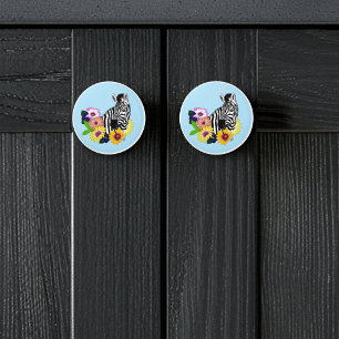 Zebra Blau Farbige Gänseblume Floral Wildlife Keramikknauf
