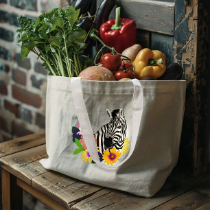 Zebra Blau Farbige Gänseblume Floral Wildtiere Jumbo Stoffbeutel