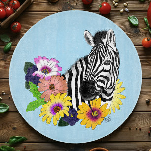 Zebra Blau Farbige Gänseblume Floral Wildtiere Schneidebrett