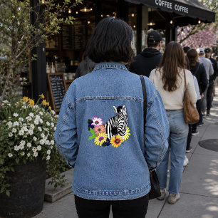 Zebra Blau Farbige Margerite Florale Tierwelt Jeansjacke