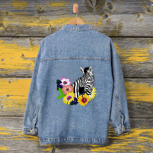 Zebra Blau Farbige Margerite Florale Tierwelt Jeansjacke