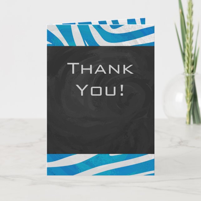 Zebra Blau und Weiß mit Monogramm Karte (Vorderseite)