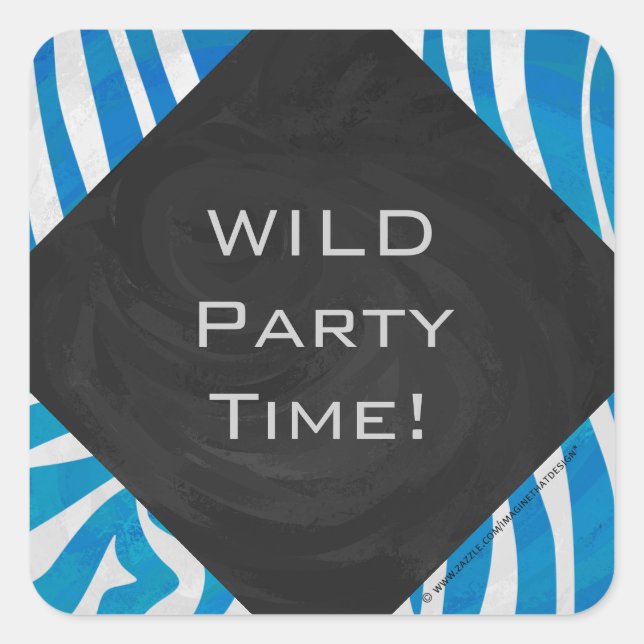 Zebra Blau und Weiß mit Monogramm Quadratischer Aufkleber (Vorderseite)