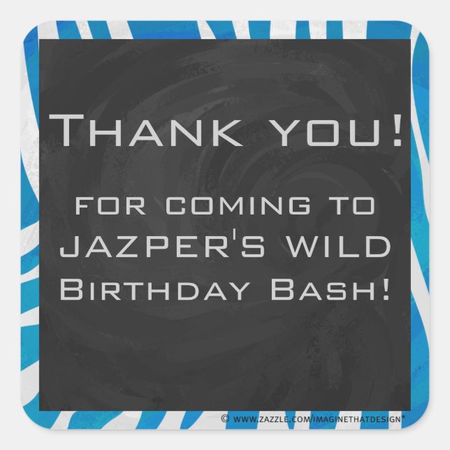 Zebra Blau und Weiß mit Monogramm Quadratischer Aufkleber (Vorderseite)