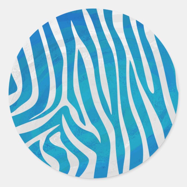 Zebra Blau und Weiß Runder Aufkleber (Vorderseite)