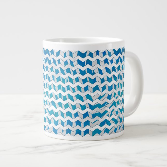 Zebra Blau und Weiß Zickzack Jumbo-Tasse (Vorderseite Rechts)