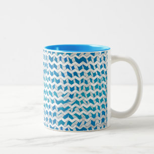 Zebra Blau und Weiß Zickzack Zweifarbige Tasse