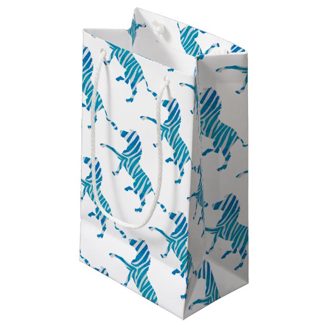 Zebra Blau-Weiße Silhouette Kleine Geschenktüte (Vorderseite Schrägansicht)