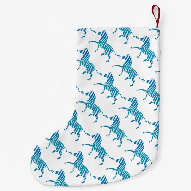 Zebra Blau-Weiße Silhouette Kleiner Weihnachtsstrumpf (Rückseite)
