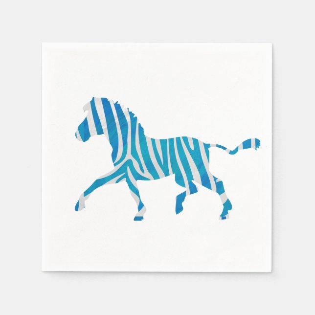 Zebra Blau-Weiße Silhouette Serviette (Vorderseite)