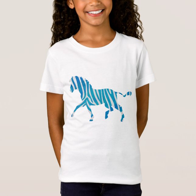 Zebra Blau-Weiße Silhouette T-Shirt (Vorderseite)