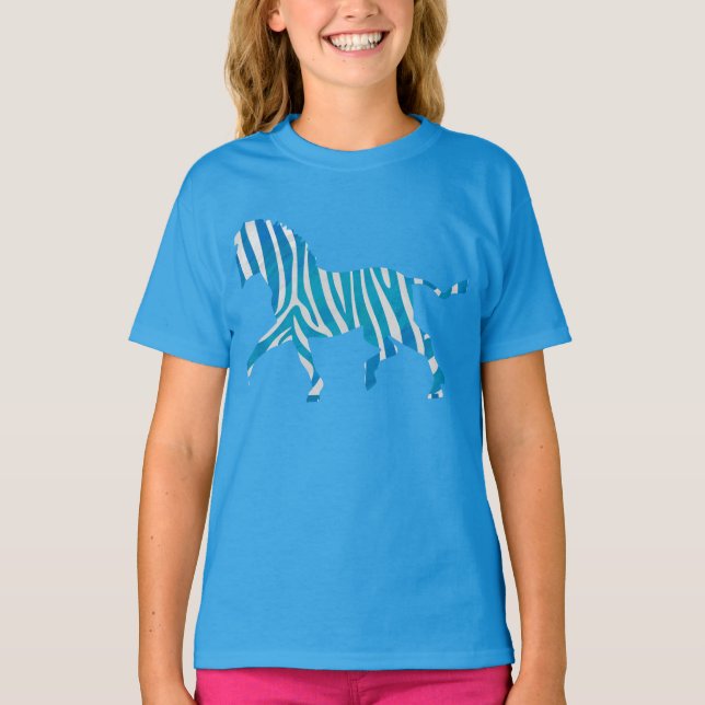 Zebra Blau-Weiße Silhouette T-Shirt (Vorderseite)