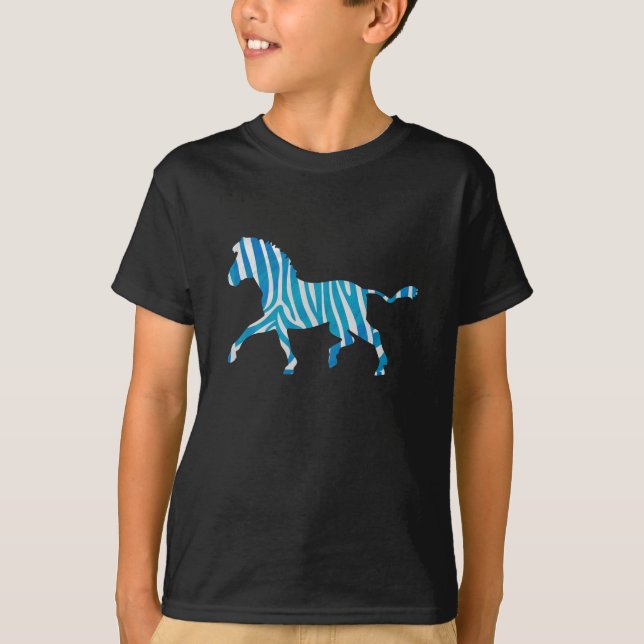 Zebra Blau-Weiße Silhouette T-Shirt (Vorderseite)