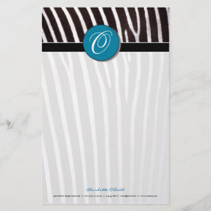 Zebra; blaues Monogramm Briefpapier