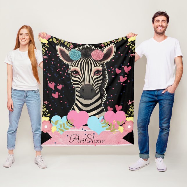 Zebra Bloral Heart Print Blanket Fleecedecke (Beispiel)