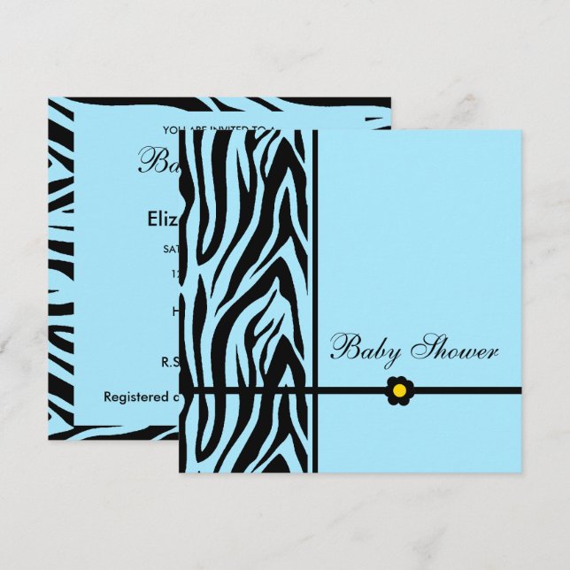 Zebra Blue Baby Shooter Einladung (Vorne/Hinten)