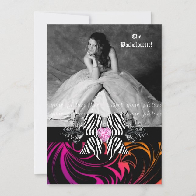 Zebra-Bogen-Junggeselinnen-Abschieds-Foto-orange Einladung (Vorderseite)
