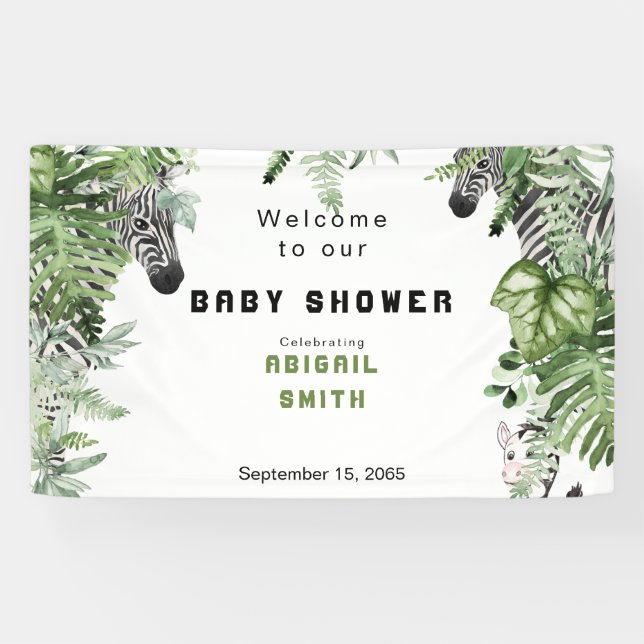 Zebra Botanical Baby Dusche Willkommen Banner (Horizontal)