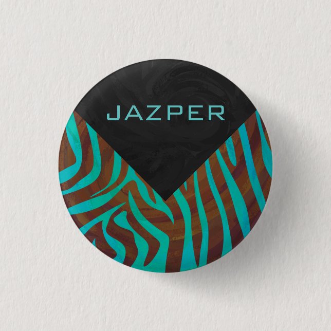 Zebra Brown und Aquamarin mit Monogramm Button (Vorderseite)