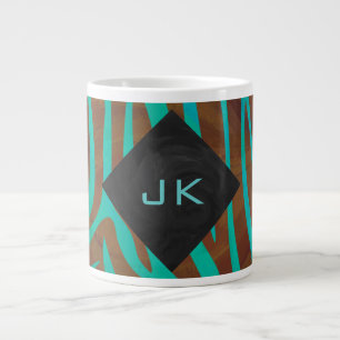 Zebra Brown und Aquamarin mit Monogramm Jumbo-Tasse