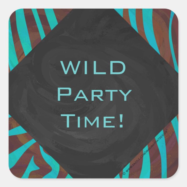 Zebra Brown und Aquamarin mit Monogramm Quadratischer Aufkleber (Vorderseite)