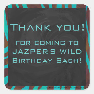 Zebra Brown und Aquamarin mit Monogramm Quadratischer Aufkleber