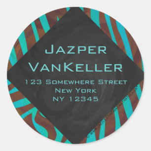 Zebra Brown und Aquamarin mit Monogramm Runder Aufkleber