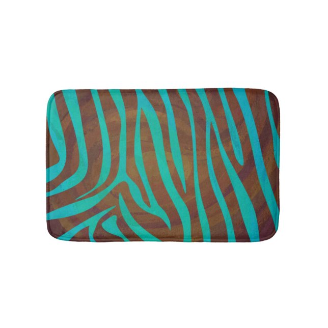 Zebra Brown und Aquamarin Print Badematte (Vorderseite)