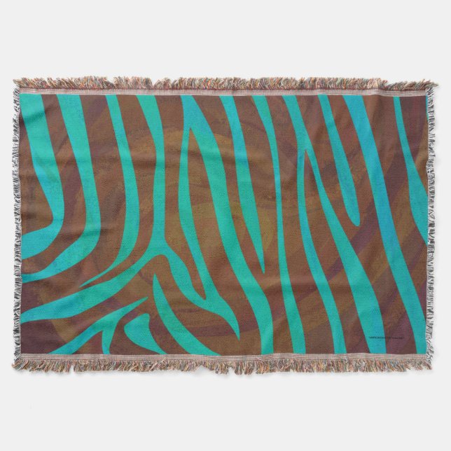 Zebra Brown und Aquamarin Print Decke (Vorderseite)