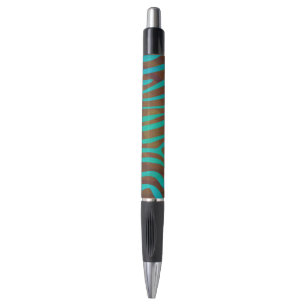 Zebra Brown und Aquamarin Print Kugelschreiber