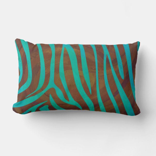 Zebra Brown und Aquamarin Print Lendenkissen (Vorderseite)