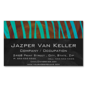Zebra Brown und Aquamarin Print Magnetische Visitenkarte
