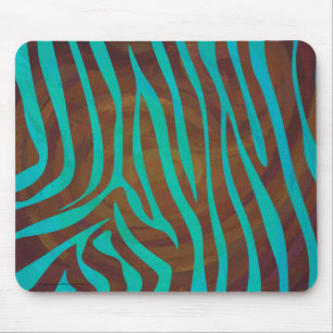 Zebra Brown und Aquamarin Print Mousepad