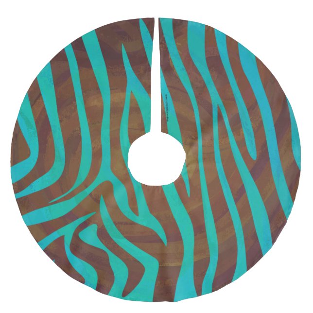 Zebra Brown und Aquamarin Print Polyester Weihnachtsbaumdecke (Vorderseite)