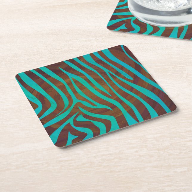 Zebra Brown und Aquamarin Print Rechteckiger Pappuntersetzer (angewinkelt)