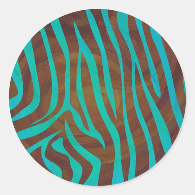 Zebra Brown und Aquamarin Print Runder Aufkleber (Vorderseite)