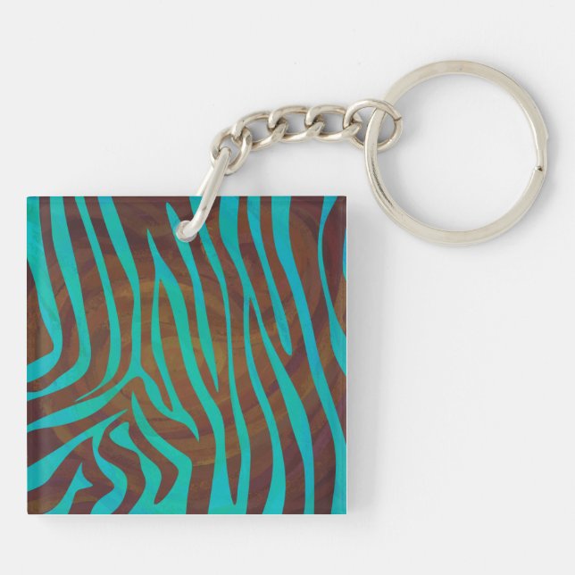 Zebra Brown und Aquamarin Print Schlüsselanhänger (Rückseite)