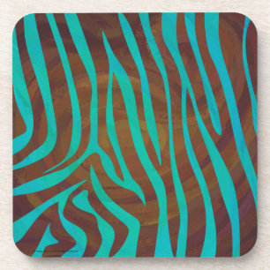 Zebra Brown und Aquamarin Print Untersetzer