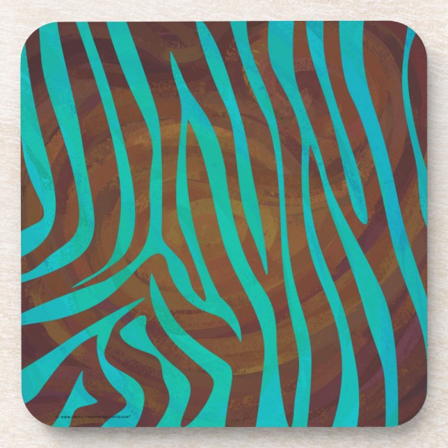 Zebra Brown und Aquamarin Print Untersetzer (Vorderseite)