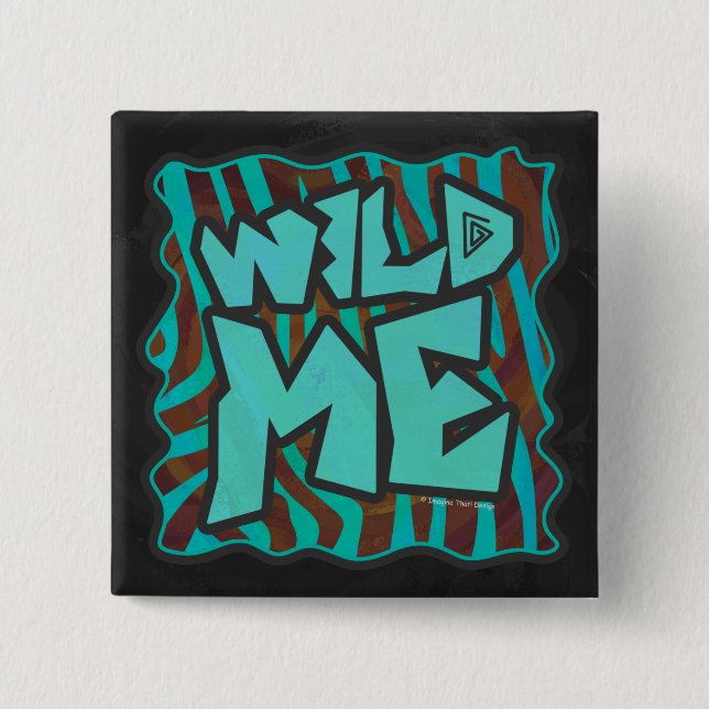 Zebra Brown und Aquamarin Wild Me Design Button (Vorderseite)