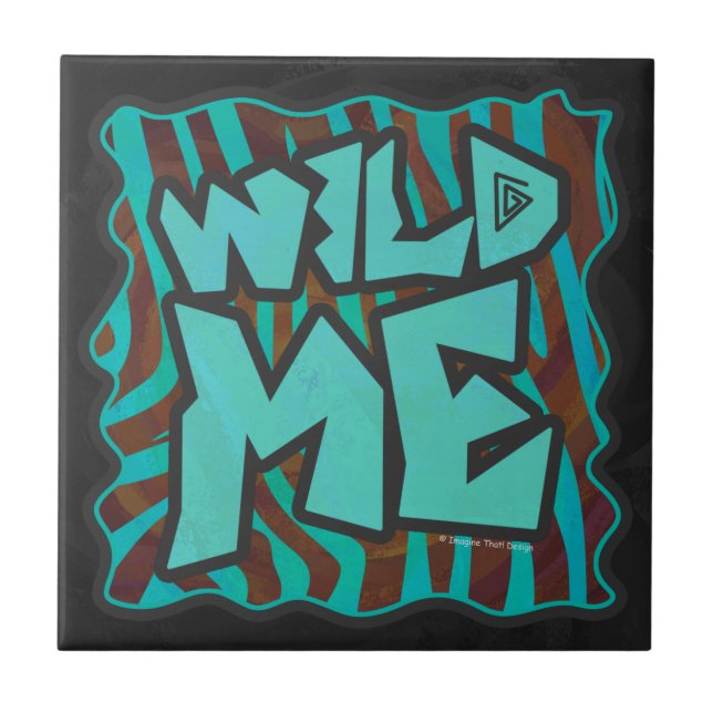 Zebra Brown und Aquamarin Wild Me Design Fliese (Vorderseite)
