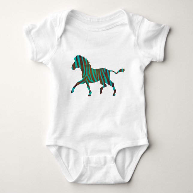 Zebra Brown und Aquamarine Print-Shirt Baby Strampler (Vorderseite)
