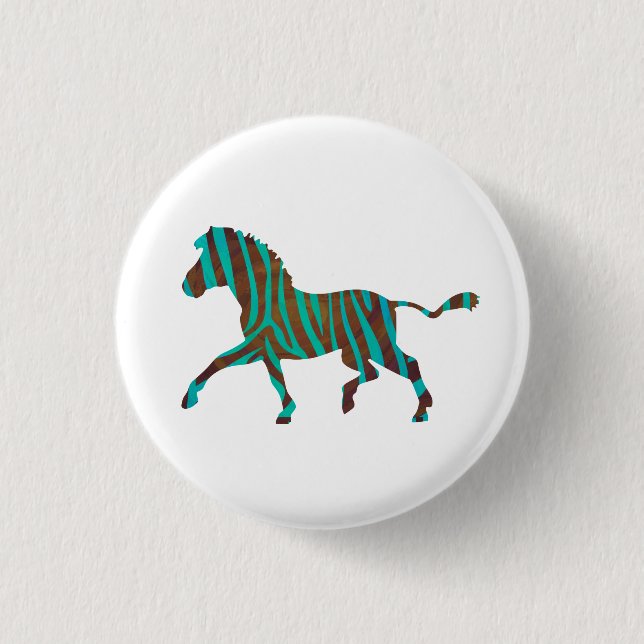 Zebra Brown und Aquamarine Print-Silhouette Button (Vorderseite)
